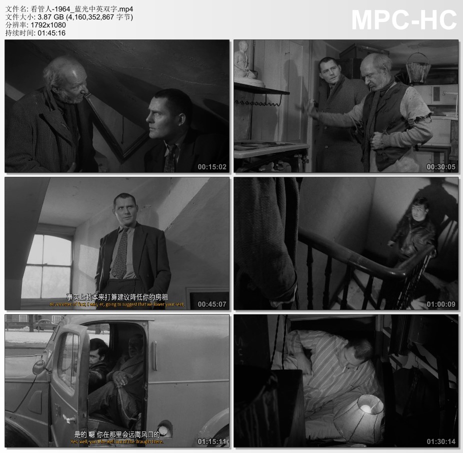 1964年英国经典剧情片《看管人》蓝光中英双字