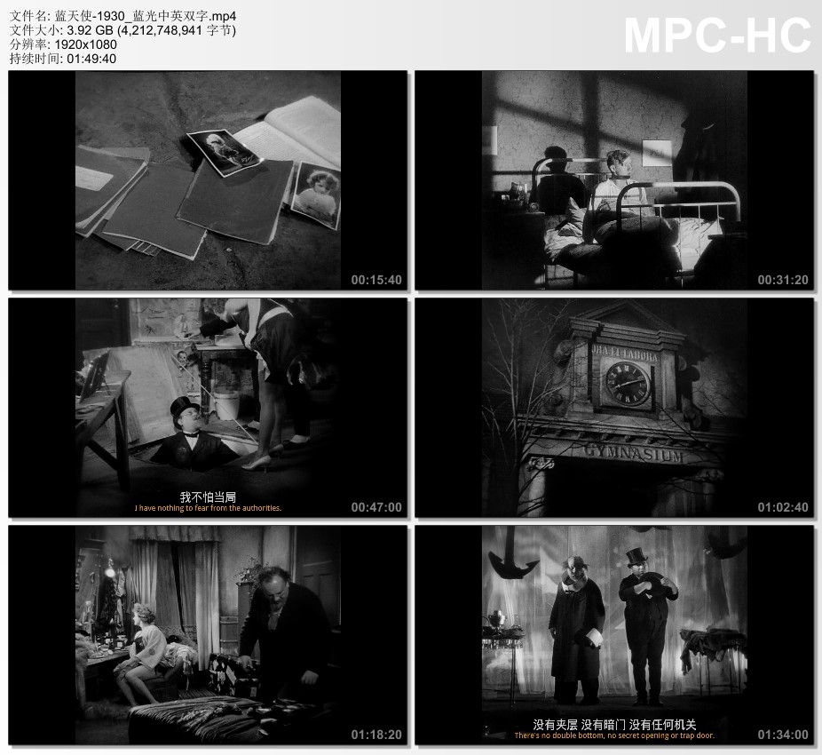 1930年德国经典歌舞片《蓝天使》蓝光中英双字