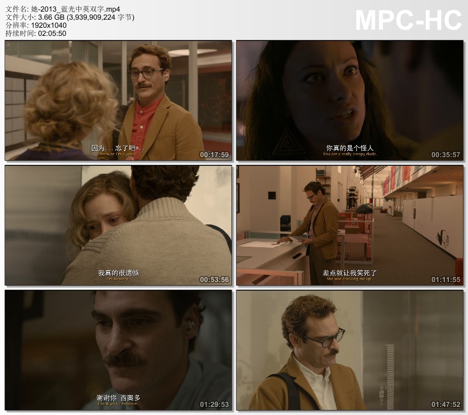 2013年美国经典爱情片《她》蓝光中英双字