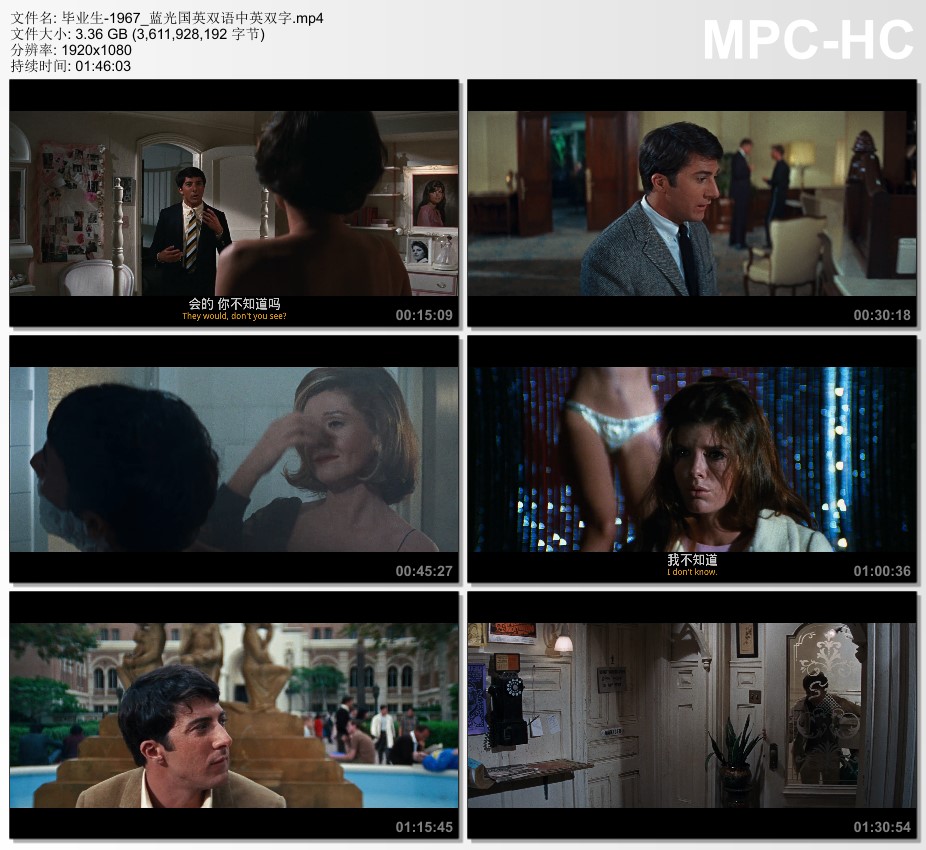 1967年美国经典喜剧片《毕业生》蓝光国英双语中英双字