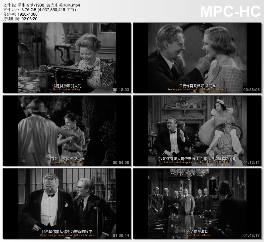 1938年美国经典喜剧片《浮生若梦》蓝光中英双字