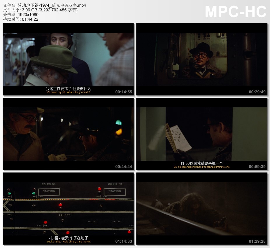 1974年美国经典动作片《骑劫地下铁》蓝光中英双字