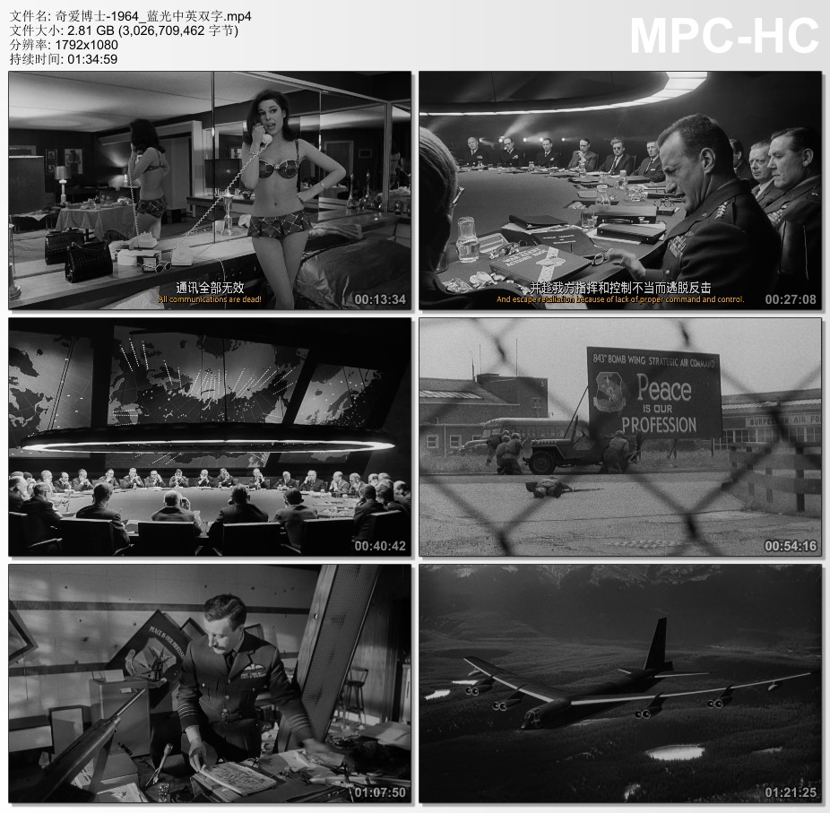 1964年美国经典喜剧片《奇爱博士》蓝光中英双字