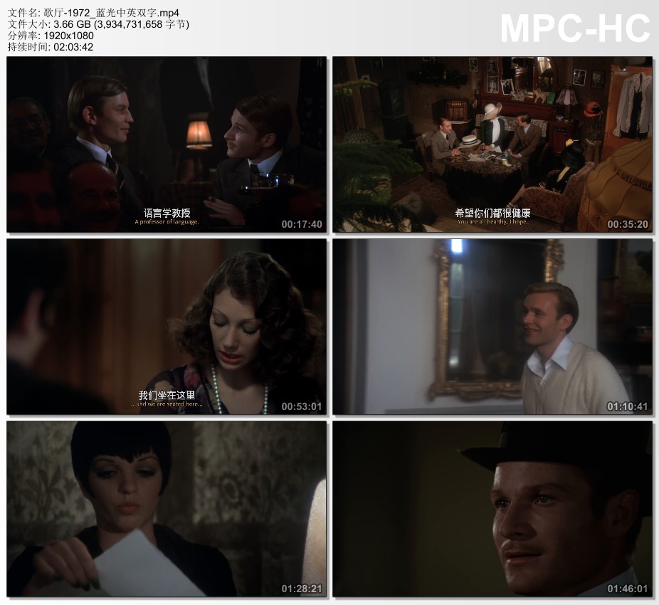 1972年美国电影《歌厅》蓝光中英双字
