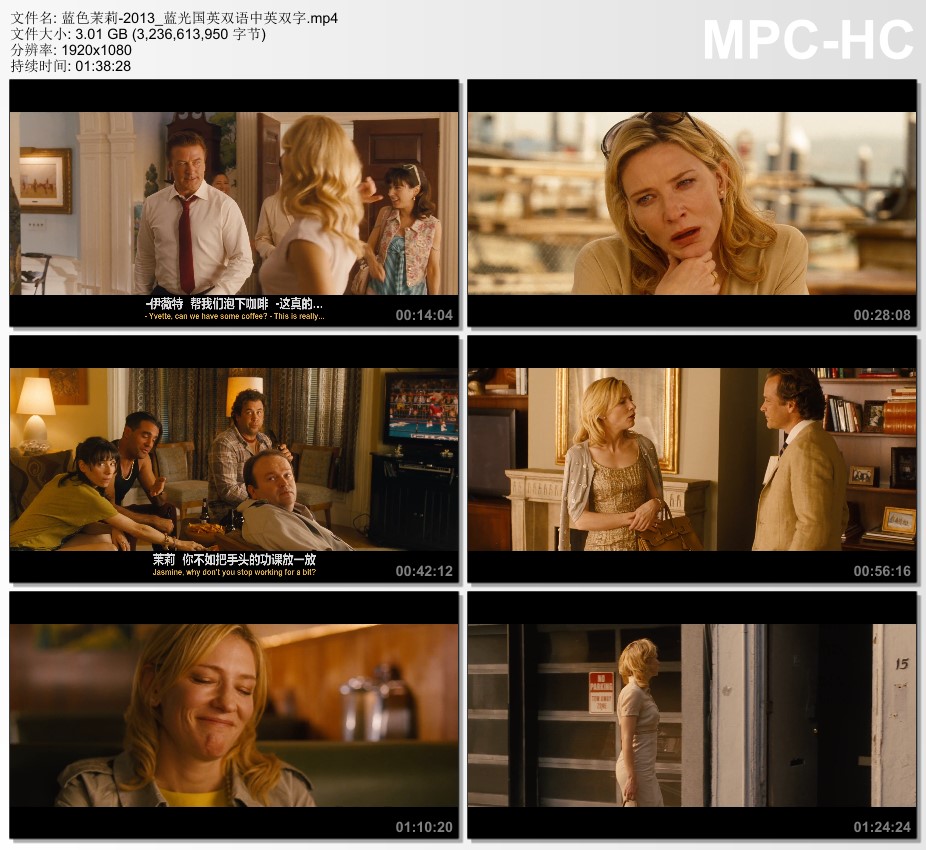 2013年美国经典剧情片《蓝色茉莉》蓝光国英双语中英双字