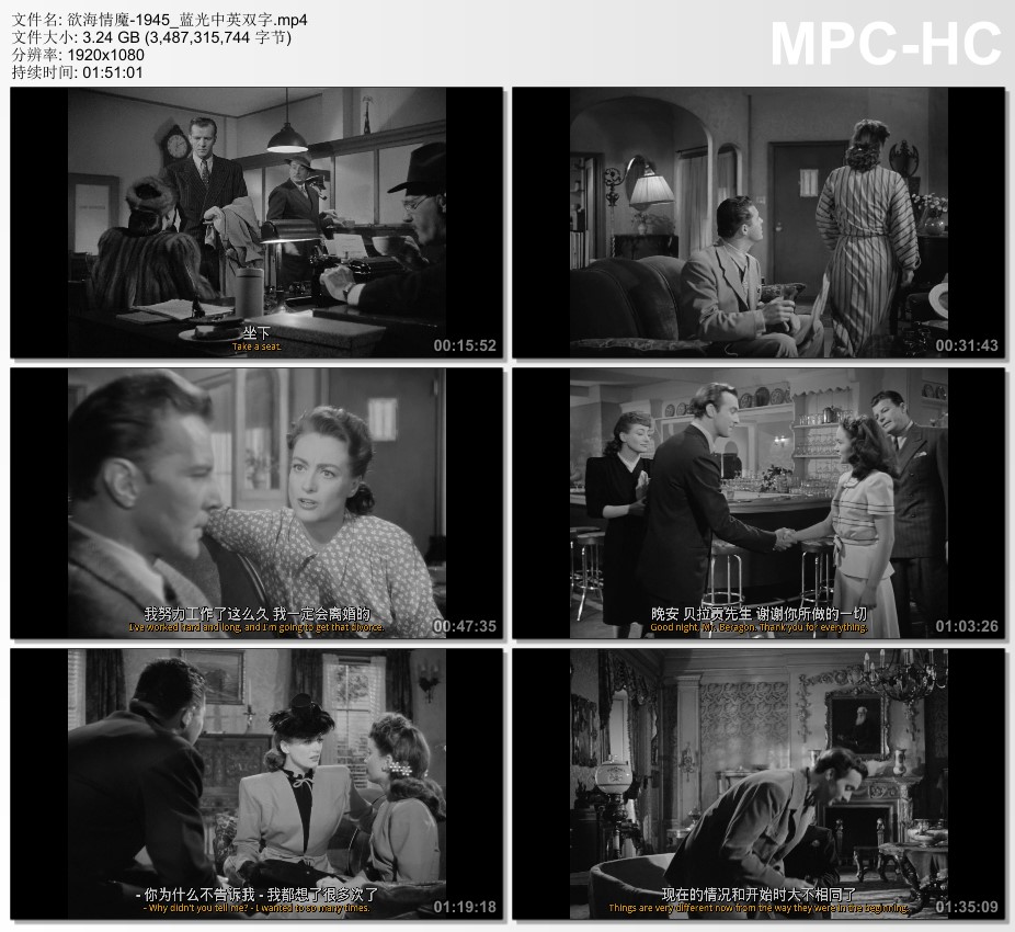 1945年美国经典爱情片《欲海情魔》 蓝光中英双字