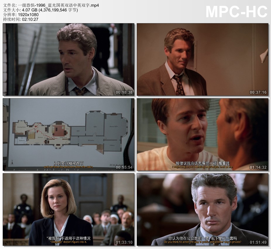 1996年美国电影《一级恐惧》蓝光国英双语中英双字